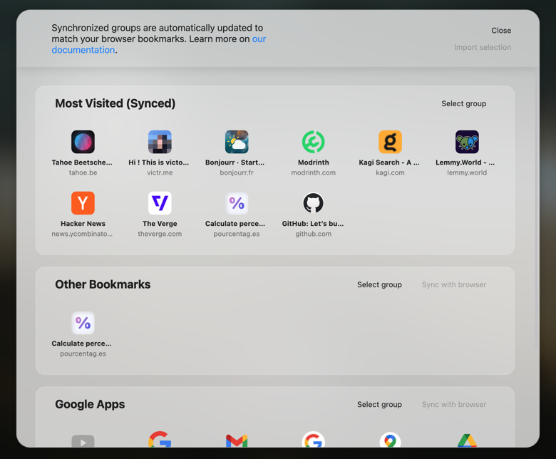 DashX's bookmarks modal